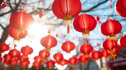 Fototapeta na wymiar Red chinese lantern in mid-autumn festival