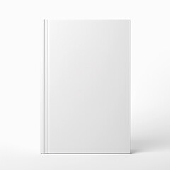 White photorealistic closed book mockup with a blank hard cover, front view, isolated on white background, soft shadows