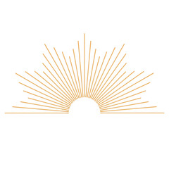 Hand drawn 3d glossy golden sunburst, starburst, light rays. Bohemian symbol bursting sun rays. Magic talisman, antique style, boho, logo. Vector illustration isolated on white background