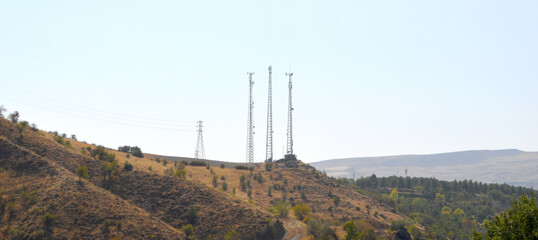 Radio and TV transmitter antennas on the hill