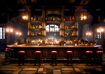 Fototapeta premium 雰囲気のある老舗バーの店内-1