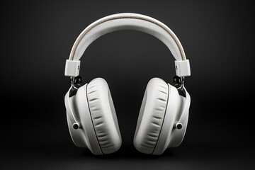 Fototapeta na wymiar Large white headphones on a black background. Music concept.