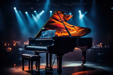 The piano is in the center of the stage. Musical performance - Powered by Adobe