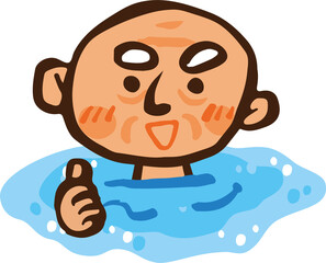水風呂でGoodなシニアのイラスト