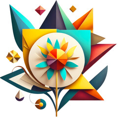 A single flower blooms colorful geometric shapes, geometric style