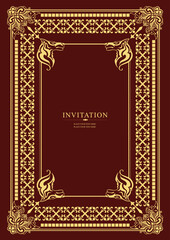 Fototapeta na wymiar Gold ornament on dark background. Can be used as invitation card. Book cover. Vector illustration