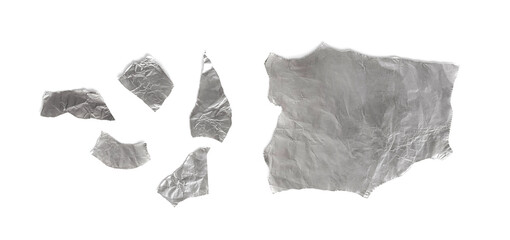 Aluminum Foil Torn Paper Edge Isolated, Wrinkled Aluminium Paper Pattern, Crumpled Tin Material...