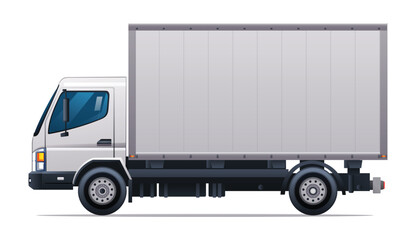 Box truck vector illustration. Cargo delivery truck side view isolated on white background