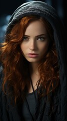 Fototapeta premium Young White redhead witch Woman , wallpaper for mobile pictures, Background HD