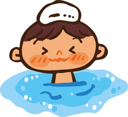 水風呂に入る男の子のイラスト