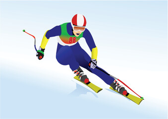 Ski slalom. Downhill. Color 3d vector illustration