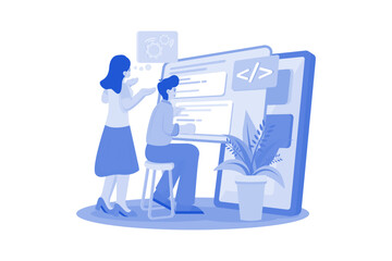 Team writes code programming for app or website