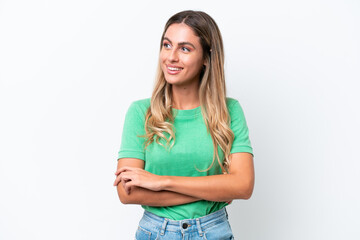 Fototapeta premium Young Uruguayan woman isolated on white background looking to the side