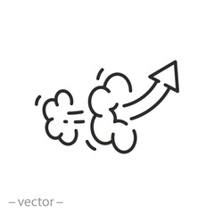 boom icon, explosion bomb effect, smoke with arrow up, thin line symbol - editable stroke vector illustration