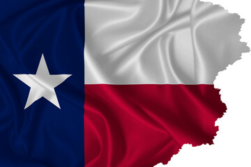 Texas state flag with torn edges on silk texture waving in the wind