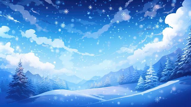 beautiful strong blue inspired anime winter wallpaper, ai generated image