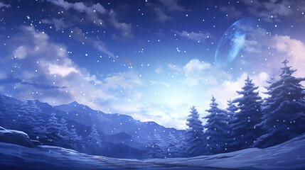 beautiful landscape winter illustration, anime wallpaper artwork, ai generated image
