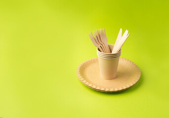 Paper Plate, Fork, Knife, Eco Tableware, Disposable Cutlery, Biodegradable, Eco Bio Table Setting for Picnic