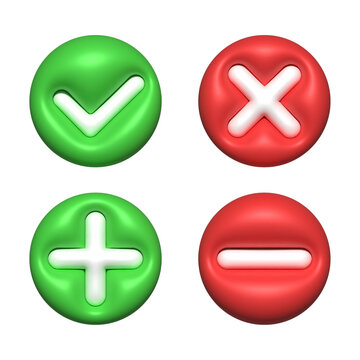 Green tick and red cross and green plus and red minus icons