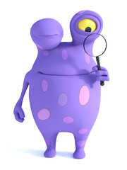 A spotted monster holding magnifying glass.