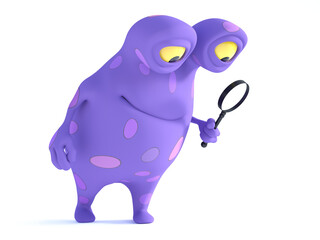 A spotted monster holding magnifying glass.