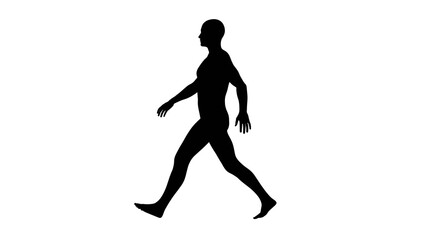 Silhouette of a beautiful young athletic man walking, transparent background. 3d illustration (rendering).