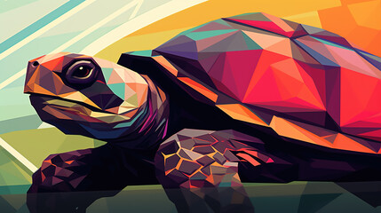 a polygonal inspired turtle illustration, geometrical banner
