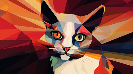 a modern abstract cat face artwork, geometrical design