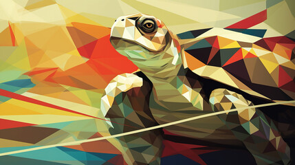 a special modern simple turtle artwork, geometrical design