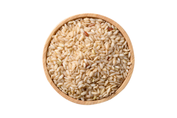 Organic Thai brown rice grain in wooden bowl	