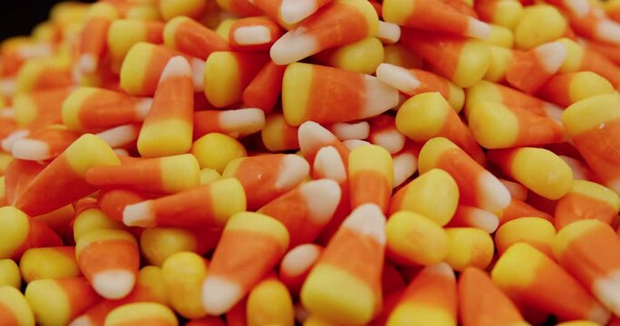 Candy corn closeup full screen rotating on turntable