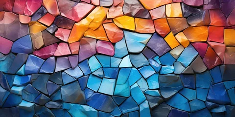 Rolgordijnen Abstract bold colors colorful mosaic stone wall or floor texture stained pattern background banner © Svitlana