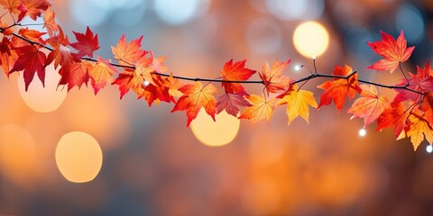 Autumn fall holiday seasonal banner landscape panorama - Closeup of colorful maple leaves on branch...