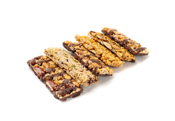 Nut Bar Isolated, Energy Snack with Nuts, Chocolate Muesli Dessert, Protein Candy Bar, Fitness Breakfast