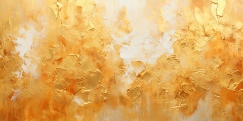 Closeup of abstract rough gold art painting texture wall, with oil brushstroke, pallet knife paint on canvas - obrazy, fototapety, plakaty