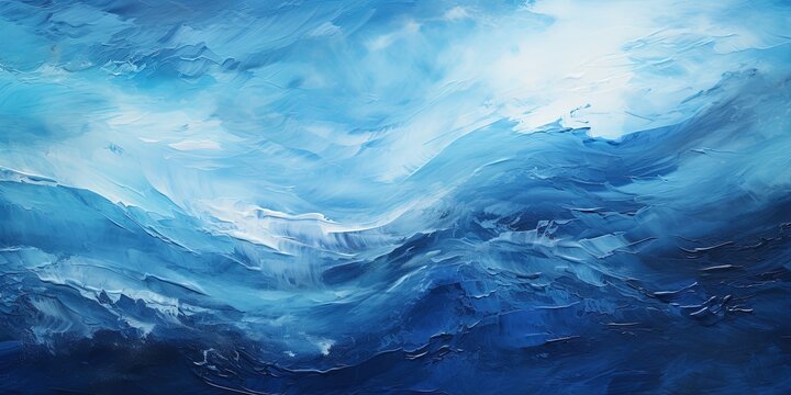 Closeup of abstract rough colorfuldark blue art painting texture background wallpaper, with oil or acrylic brushstroke waves, pallet knife paint on canvas