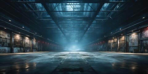 Empty industrial warehouse - obrazy, fototapety, plakaty