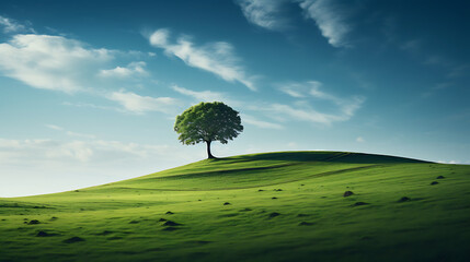 Lone Green Tree atop Vibrant Hill