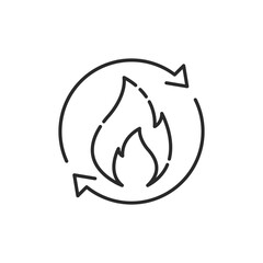 metabolic processes icon, synthesis calorie energy, fire with arrows rotation, digestion of kcal, thin line symbol on white background - editable stroke vector illustration - obrazy, fototapety, plakaty