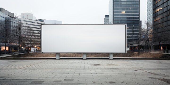 Empty billboard on the building. Blank mock - up of an outdoor info banner.