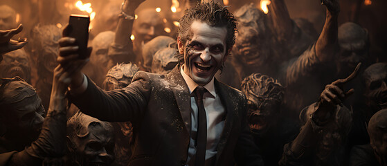 Obraz premium Lawyer Taking Selfie in Hell