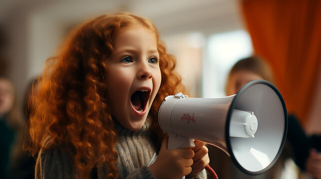 Little Redheaded Girl Shouting into Megaphone