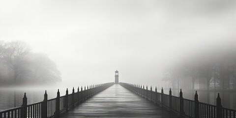 Minimalistic scene in black and white tones in misty weather