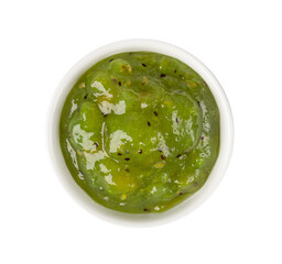 Green Jam Isolated, Sweet Kiwi Confiture in Bowl, Gooseberry Marmalade, Green Tomato Jam