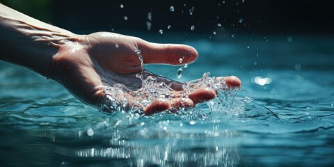 Submerging hand in water and refreshing. hydration
