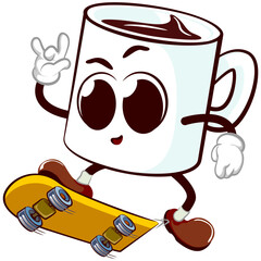 vector mascot character of a funny mug playing skateboarding