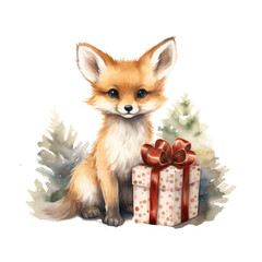 Obraz premium watercolor christmas woodland animal forest clipart