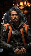 Fototapeta premium Man 40 Year Old black and gray hair wear glasses , wallpaper for mobile pictures, Background HD