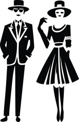 Lady and gentleman silhouettes isolated on white background. Vector