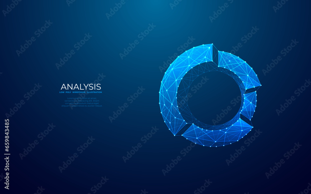 Wall mural abstract pie chart top view on technology blue background in futuristic low poly wireframe hologram 